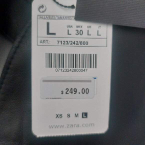 NWT ZARA Leather Jacket Large Black Round Neck Dressy Edgy Peplum Back - Picture 6 of 12